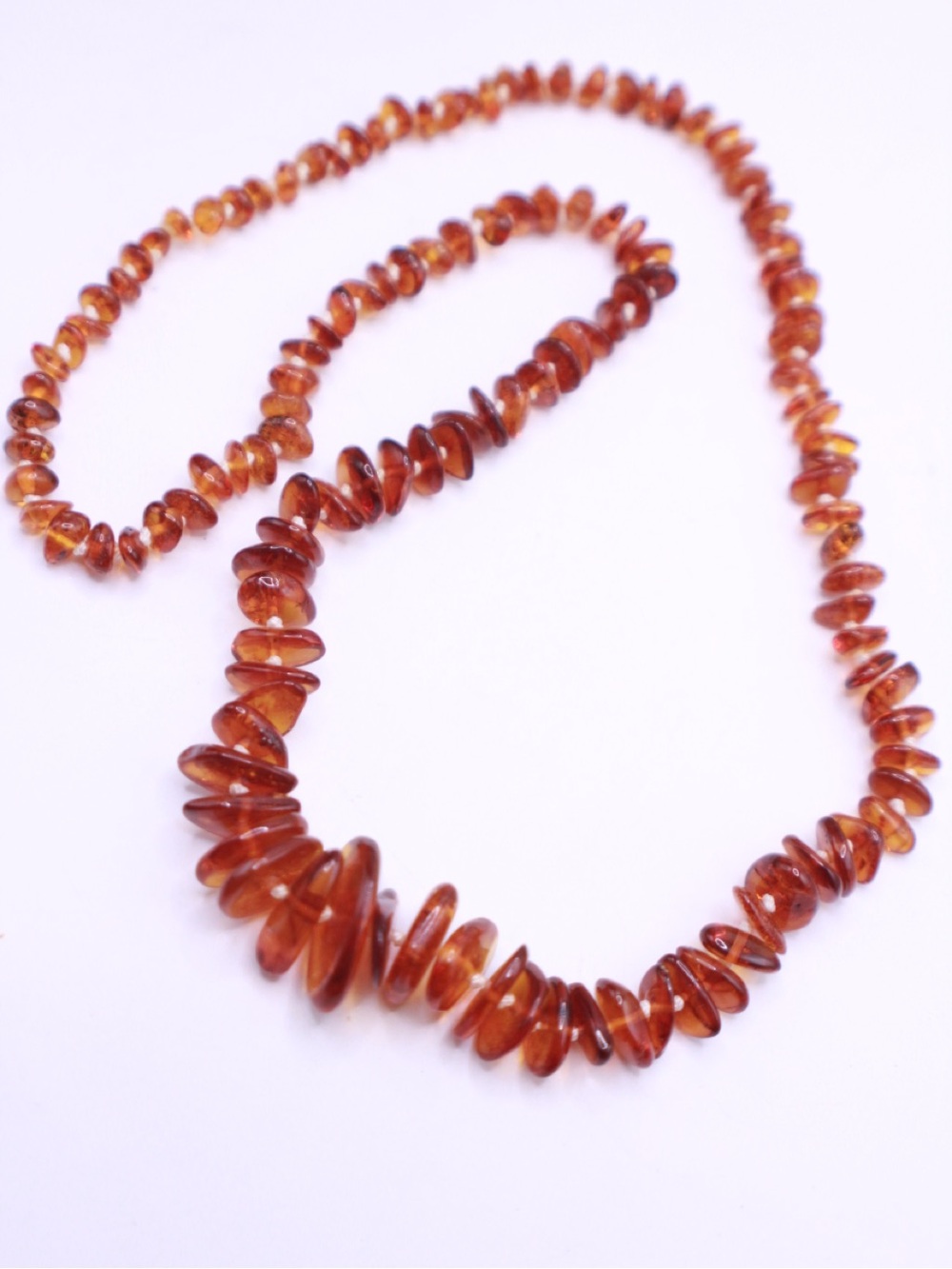 Vintage Graduated Baltic Honey Cognac Amber Chip Hand Knotted Necklace 24”